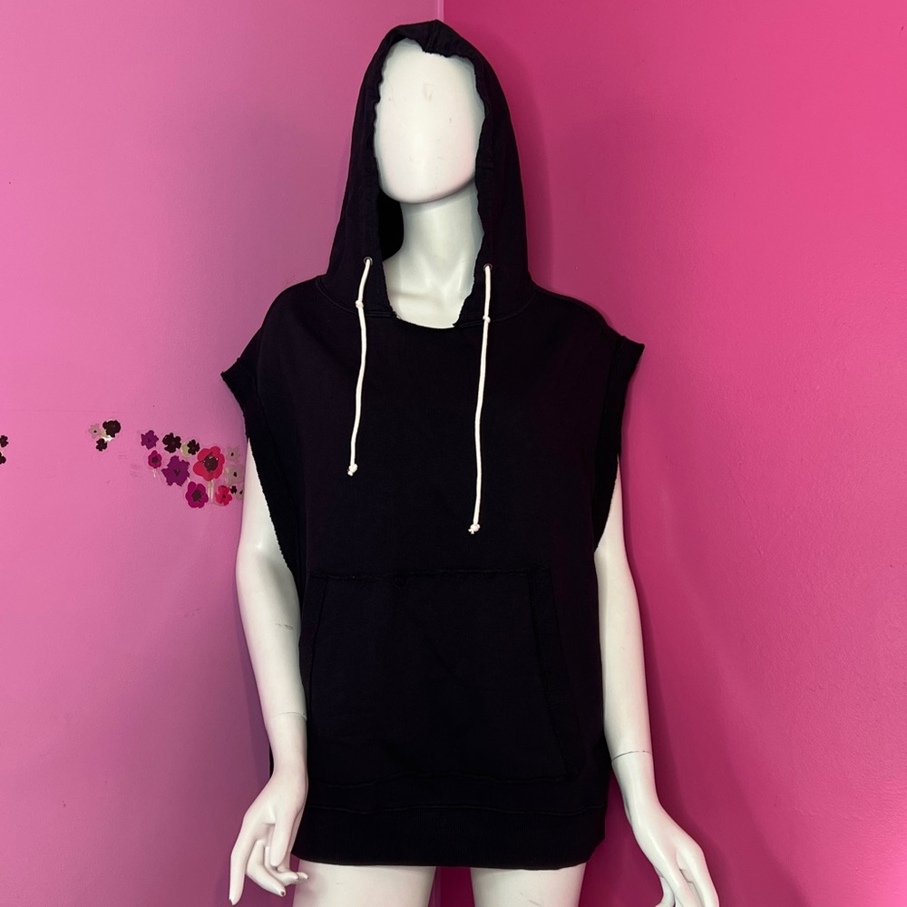 Free People We The Free Donny Tunic Sleeveless Hoodie Sweatshirt black M